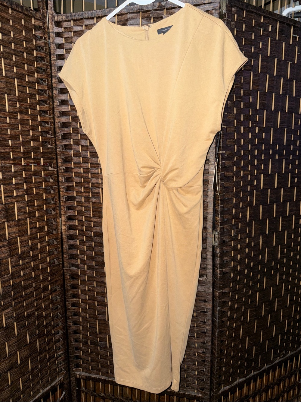 Halogen Beige Twist-Front Midi Dress